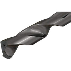 Iscar - 0.633" Spiral Flute Solid Carbide Screw Machine Drill Bit - TiAlN Finish, Right Hand Cut, 2.35" Flute Length, 4.36" OAL, Standard Point, Straight Shank, Through Coolant - USA Tool & Supply