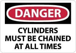 NMC - "Danger - Cylinders Must Be Chained at All Times", 10" Long x 14" Wide, Pressure-Sensitive Vinyl Safety Sign - Rectangle, 0.004" Thick, Use for Accident Prevention - USA Tool & Supply