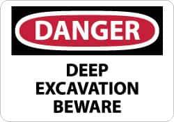 NMC - "Danger - Deep Excavation - Beware", 10" Long x 14" Wide, Rigid Plastic Safety Sign - Rectangle, 0.05" Thick, Use for Accident Prevention - USA Tool & Supply