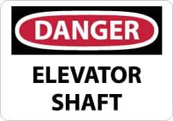 NMC - "Danger - Elevator Shaft", 10" Long x 14" Wide, Rigid Plastic Safety Sign - Rectangle, 0.05" Thick, Use for Accident Prevention - USA Tool & Supply
