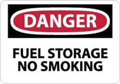 NMC - "Danger - Fuel Storage - No Smoking", 10" Long x 14" Wide, Pressure-Sensitive Vinyl Safety Sign - Rectangle, 0.004" Thick, Use for Accident Prevention - USA Tool & Supply