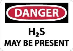 NMC - "Danger - H2s May Be Present", 10" Long x 14" Wide, Pressure-Sensitive Vinyl Safety Sign - Rectangle, 0.004" Thick, Use for Hazardous Materials - USA Tool & Supply