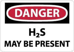 NMC - "Danger - H2s May Be Present", 10" Long x 14" Wide, Pressure-Sensitive Vinyl Safety Sign - Rectangle, 0.004" Thick, Use for Hazardous Materials - USA Tool & Supply