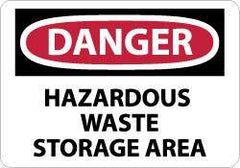 NMC - "Danger - Hazardous Waste Storage Area", 7" Long x 10" Wide, Pressure-Sensitive Vinyl Safety Sign - Rectangle, 0.004" Thick, Use for Security & Admittance - USA Tool & Supply