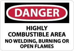 NMC - "Danger - Highly Combustible Area - No Welding, Burning or Open Flames", 7" Long x 10" Wide, Pressure-Sensitive Vinyl Safety Sign - Rectangle, 0.004" Thick, Use for Accident Prevention - USA Tool & Supply