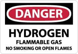 NMC - "Danger - Hydrogen - Flammable Gas - No Smoking or Open Flames", 10" Long x 14" Wide, Pressure-Sensitive Vinyl Safety Sign - Rectangle, 0.004" Thick, Use for Accident Prevention - USA Tool & Supply