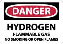 NMC - "Danger - Hydrogen - Flammable Gas - No Smoking or Open Flames", 10" Long x 14" Wide, Pressure-Sensitive Vinyl Safety Sign - Rectangle, 0.004" Thick, Use for Accident Prevention - USA Tool & Supply