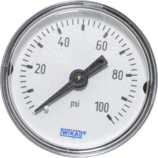 Wika - 1-1/2" Dial, 1/8 Thread, 0-100 Scale Range, Pressure Gauge - Center Back Connection Mount, Accurate to 3-2-3% of Scale - USA Tool & Supply