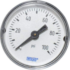 Wika - 1-1/2" Dial, 1/8 Thread, 0-100 Scale Range, Pressure Gauge - Center Back Connection Mount, Accurate to 3-2-3% of Scale - USA Tool & Supply