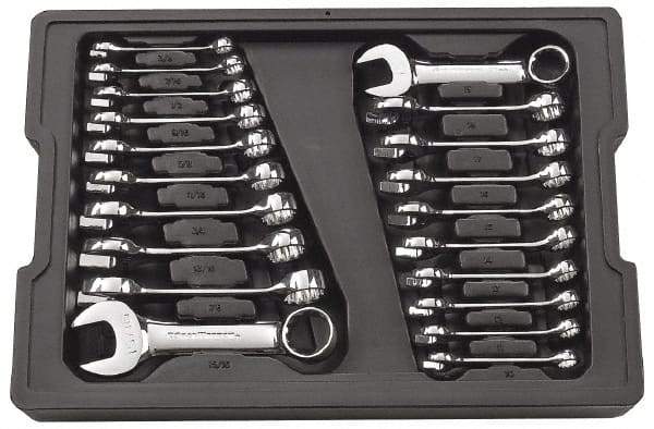 GearWrench - 20 Piece, 3/8" to 15/16" (10mm to 19mm), 12 Point Combination Wrench Set - Inch/Metric Measurement Standard, Full Polish Finish, Comes in Plastic Tray - USA Tool & Supply