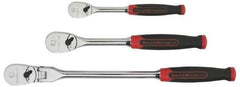 GearWrench - 1/4" & 3/8" Drive Pear Head Ratchet Set - Chrome Finish, 18-1/8" OAL, 60 Gear Teeth, Cushion Grip Handle, Flat & Flex Head - USA Tool & Supply