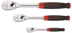 GearWrench - 1/4", 3/8" & 1/2" Drive Pear Head Ratchet Set - Chrome Finish, 17-1/8" OAL, 60 Gear Teeth, Cushion Grip Handle, Flat Sealed Head - USA Tool & Supply