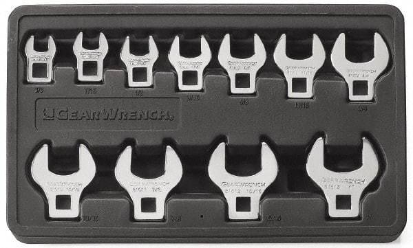 GearWrench - 11 Piece Open End Crowfoot Wrench Set - 3/8 to 1", with Plastic Tray - USA Tool & Supply