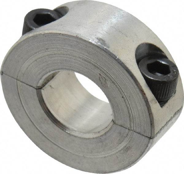 Climax Metal Products - 7/16" Bore, Aluminum, Two Piece Two Piece Split Shaft Collar - 15/16" Outside Diam, 3/8" Wide - USA Tool & Supply