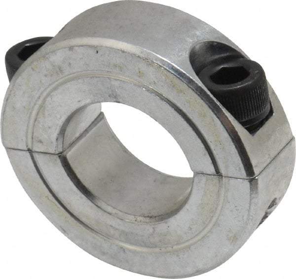 Climax Metal Products - 13/16" Bore, Aluminum, Two Piece Two Piece Split Shaft Collar - 1-5/8" Outside Diam, 1/2" Wide - USA Tool & Supply