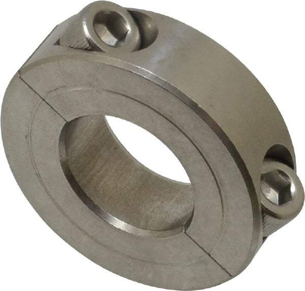 Climax Metal Products - 13/16" Bore, Stainless Steel, Two Piece Two Piece Split Shaft Collar - 1-5/8" Outside Diam, 1/2" Wide - USA Tool & Supply