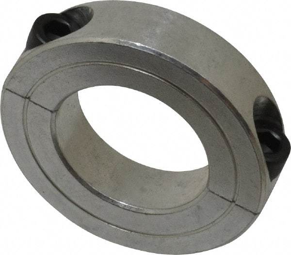 Climax Metal Products - 1-3/16" Bore, Aluminum, Two Piece Two Piece Split Shaft Collar - 2-1/16" Outside Diam, 1/2" Wide - USA Tool & Supply