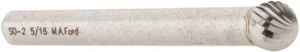 M.A. Ford - 5/16" Cut Diam, 1/4" Shank Diam, Ball Head Single Cut Burr - Carbide, Radius End, 9/32" LOC, 2-9/32" OAL - USA Tool & Supply
