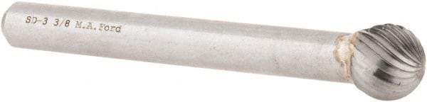 M.A. Ford - 3/8" Cut Diam, 1/4" Shank Diam, Ball Head Single Cut Burr - Carbide, Radius End, 5/16" LOC, 2-5/16" OAL - USA Tool & Supply
