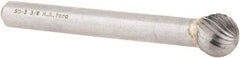 M.A. Ford - 3/8" Cut Diam, 1/4" Shank Diam, Ball Head Single Cut Burr - Carbide, Radius End, 5/16" LOC, 2-5/16" OAL - USA Tool & Supply