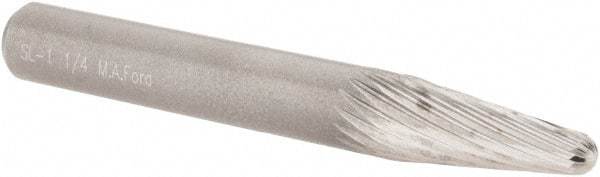 M.A. Ford - 1/4" Cut Diam, 1/4" Shank Diam, Taper Head Single Cut Burr - Carbide, Radius End, 5/8" LOC, 2" OAL - USA Tool & Supply