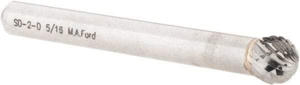M.A. Ford - 5/16" Cut Diam, 1/4" Shank Diam, Ball Head Double Cut Burr - Carbide, Radius End, 9/32" LOC, 2-9/32" OAL - USA Tool & Supply