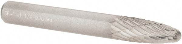 M.A. Ford - 1/4" Cut Diam, 1/4" Shank Diam, Tree with Radius Head Double Cut Burr - Carbide, Radius End, 5/8" LOC, 2" OAL - USA Tool & Supply
