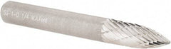 M.A. Ford - 1/4" Cut Diam, 1/4" Shank Diam, Tree Head Double Cut Burr - Carbide, Point End, 5/8" LOC, 2" OAL - USA Tool & Supply