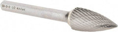 M.A. Ford - 1/2" Cut Diam, 1/4" Shank Diam, Tree Head Double Cut Burr - Carbide, Point End, 1" LOC, 3" OAL - USA Tool & Supply