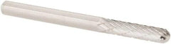 M.A. Ford - 1/8" Cut Diam, 1/8" Shank Diam, Cylinder with Radius Head Double Cut Burr - Carbide, Radius End, 9/16" LOC, 1-1/2" OAL - USA Tool & Supply