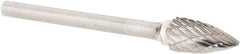 M.A. Ford - 1/4" Cut Diam, 1/8" Shank Diam, Tree Head Double Cut Burr - Carbide, Point End, 1/2" LOC, 2" OAL - USA Tool & Supply
