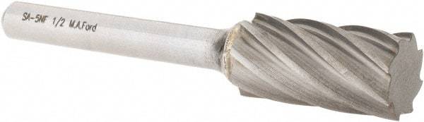 M.A. Ford - 1/2" Cut Diam, 1/4" Shank Diam, Cylinder Head Single Cut Burr - Carbide, Flat End, 1" LOC, 3" OAL - USA Tool & Supply