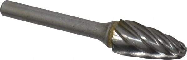 M.A. Ford - 1/2" Cut Diam, 1/4" Shank Diam, Tree with Radius Head Single Cut Burr - Carbide, Radius End, 1" LOC, 3" OAL - USA Tool & Supply