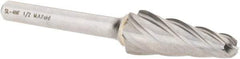 M.A. Ford - 1/2" Cut Diam, 1/4" Shank Diam, Taper Head Single Cut Burr - Carbide, Radius End, 1-3/16" LOC, 3-1/4" OAL - USA Tool & Supply