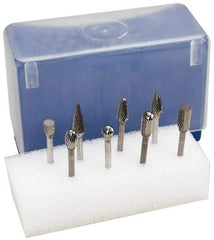 M.A. Ford - 8 Piece, 1/4" Shank Burr Set - Tungsten Carbide, Multiple Head Shape - USA Tool & Supply