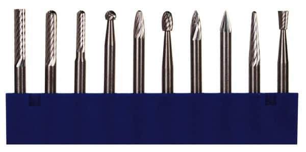 M.A. Ford - 10 Piece, 1/8" Shank Burr Set - Tungsten Carbide, Multiple Head Shape - USA Tool & Supply