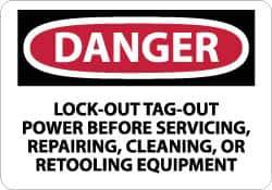 NMC - "Danger - Lock Out, Tag-out Power Before Servicing, Repairing, Cleaning, or Retooling Equipment", 7" Long x 10" Wide, Rigid Plastic Safety Sign - Rectangle, 0.05" Thick, Use for Accident Prevention - USA Tool & Supply