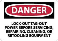 NMC - "Danger - Lock Out, Tag-out Power Before Servicing, Repairing, Cleaning, or Retooling Equipment", 7" Long x 10" Wide, Rigid Plastic Safety Sign - Rectangle, 0.05" Thick, Use for Accident Prevention - USA Tool & Supply