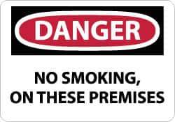 NMC - "Danger - No Smoking - On These Premises", 10" Long x 14" Wide, Aluminum Safety Sign - Rectangle, 0.04" Thick, Use for Accident Prevention - USA Tool & Supply