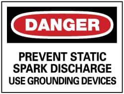 NMC - "Danger - Prevent Static Spark Discharge - Use Grounding Devices", 10" Long x 14" Wide, Pressure-Sensitive Vinyl Safety Sign - Rectangle, 0.004" Thick, Use for Accident Prevention - USA Tool & Supply
