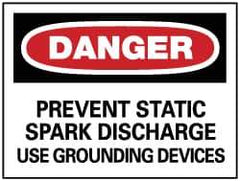 NMC - "Danger - Prevent Static Spark Discharge - Use Grounding Devices", 10" Long x 14" Wide, Pressure-Sensitive Vinyl Safety Sign - Rectangle, 0.004" Thick, Use for Accident Prevention - USA Tool & Supply