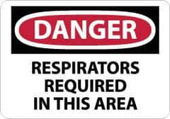 NMC - "Danger - Respirators Required in This Area", 10" Long x 14" Wide, Rigid Plastic Safety Sign - Rectangle, 0.05" Thick, Use for Accident Prevention - USA Tool & Supply