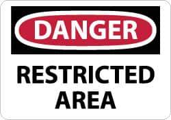 NMC - "Danger - Restricted Area", 10" Long x 14" Wide, Aluminum Safety Sign - Rectangle, 0.04" Thick, Use for Security & Admittance - USA Tool & Supply