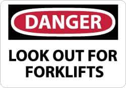 NMC - "Danger - Look Out for Forklifts", 7" Long x 10" Wide, Rigid Plastic Safety Sign - Rectangle, 0.05" Thick, Use for Accident Prevention - USA Tool & Supply