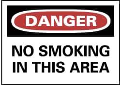 NMC - "Danger - No Smoking in This Area", 7" Long x 10" Wide, Pressure-Sensitive Vinyl Safety Sign - Rectangle, 0.004" Thick, Use for Accident Prevention - USA Tool & Supply