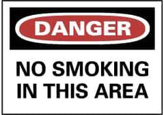 NMC - "Danger - No Smoking in This Area", 7" Long x 10" Wide, Pressure-Sensitive Vinyl Safety Sign - Rectangle, 0.004" Thick, Use for Accident Prevention - USA Tool & Supply