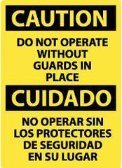 NMC - "Caution - Do Not Operate without Guards in Place", 20" Long x 14" Wide, Pressure-Sensitive Vinyl Safety Sign - Rectangle, 0.004" Thick, Use for Accident Prevention - USA Tool & Supply