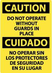 NMC - "Caution - Do Not Operate without Guards in Place", 14" Long x 10" Wide, Pressure-Sensitive Vinyl Safety Sign - Rectangle, 0.004" Thick, Use for Accident Prevention - USA Tool & Supply