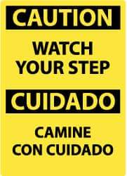 NMC - "Caution - Watch Your Step", 14" Long x 10" Wide, Pressure-Sensitive Vinyl Safety Sign - Rectangle, 0.004" Thick, Use for Accident Prevention - USA Tool & Supply