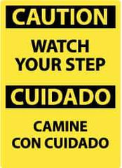 NMC - "Caution - Watch Your Step", 14" Long x 10" Wide, Pressure-Sensitive Vinyl Safety Sign - Rectangle, 0.004" Thick, Use for Accident Prevention - USA Tool & Supply